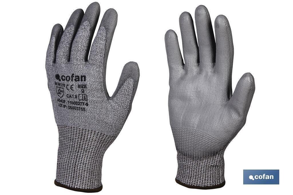 GUANTE ANTICORTE IMPREGNADO PU GRIS T-10 "venta unitaria"
