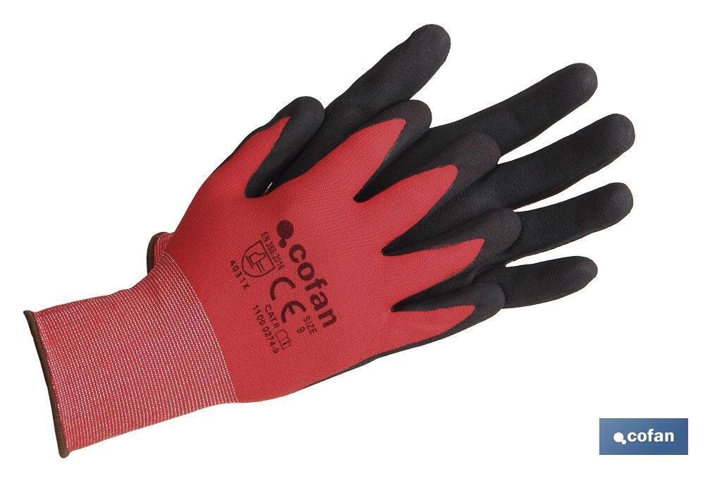 GUANTE IMPREGNADO SANDY COATED ROJO/NEGRO TALLA 6 "venta unitaria"
