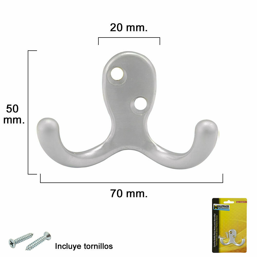 Gancho Doble Latonado Para Atornillar con tornillos incluidos.