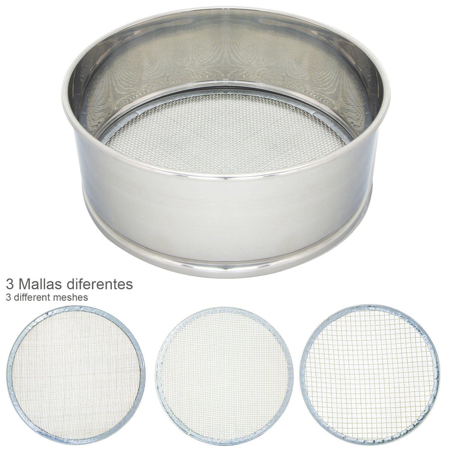Harinero Tamizador Acero inoxidable � 20 cm. Con 3 Mallas Intercambiables