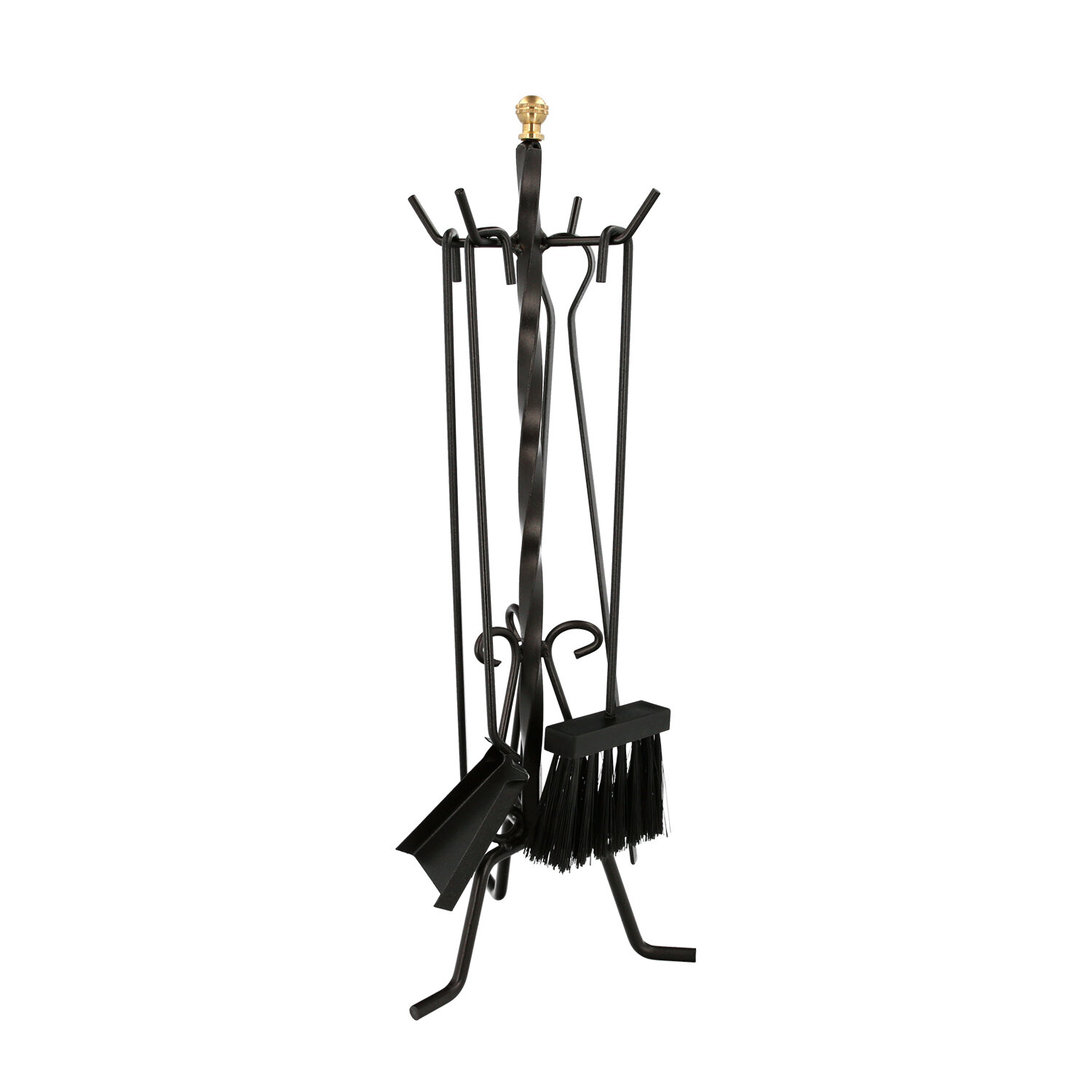 Juego Atizadores 5 Piezas 22x58 (Alt.) cm. Soporte, Cepillo, Recogedor, Atizador y Pinzas. Hierro Forjado