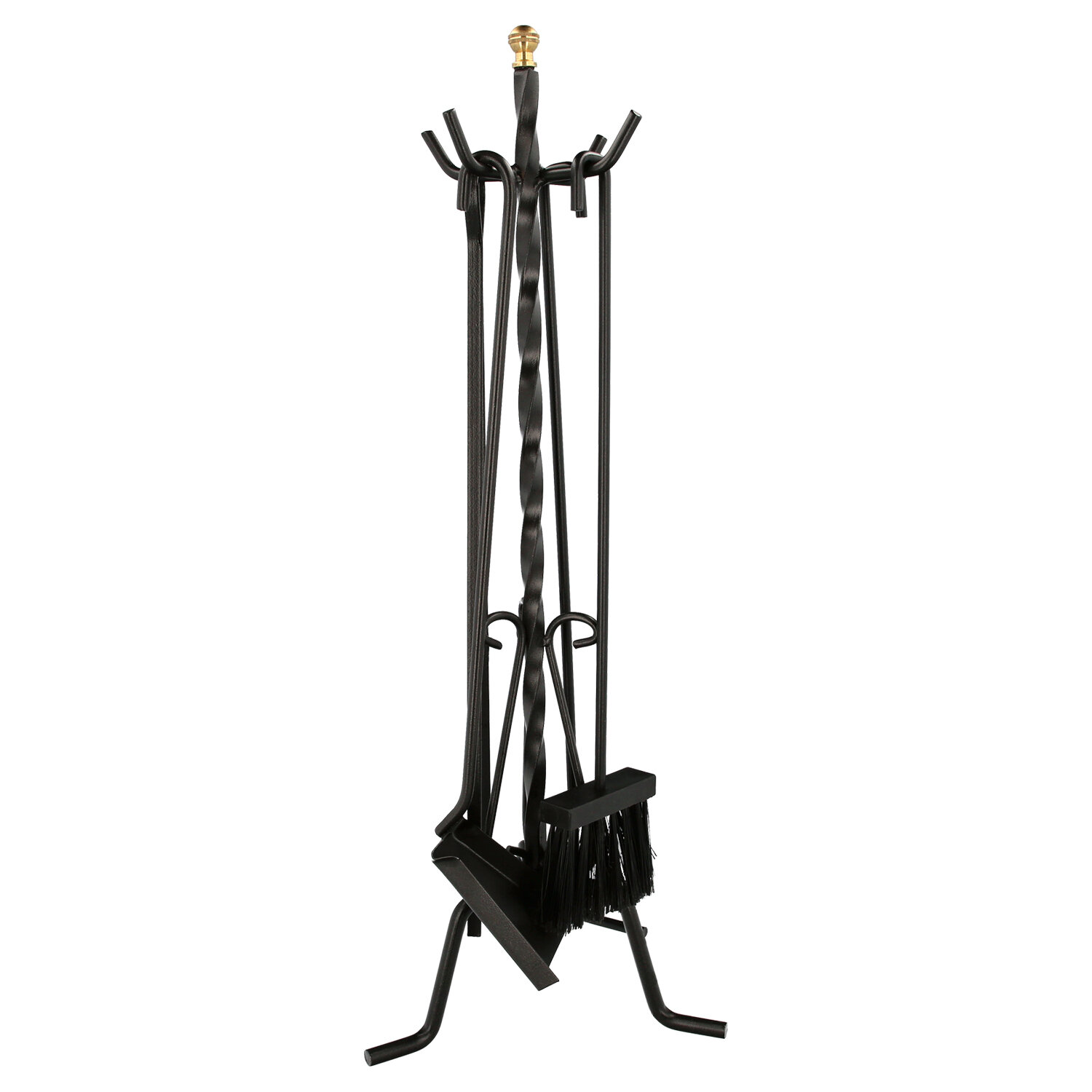 Juego Atizadores 5 Piezas 25x70 (Alt.) cm. Soporte, Cepillo, Recogedor, Atizador y Pinzas. Hierro Forjado