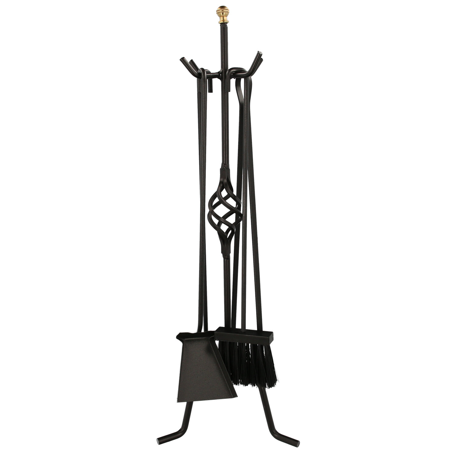 Juego Atizadores 5 Piezas 25x71,5 (Alt.) cm. Soporte, Cepillo, Recogedor, Atizador y Pinzas. Hierro Forjado