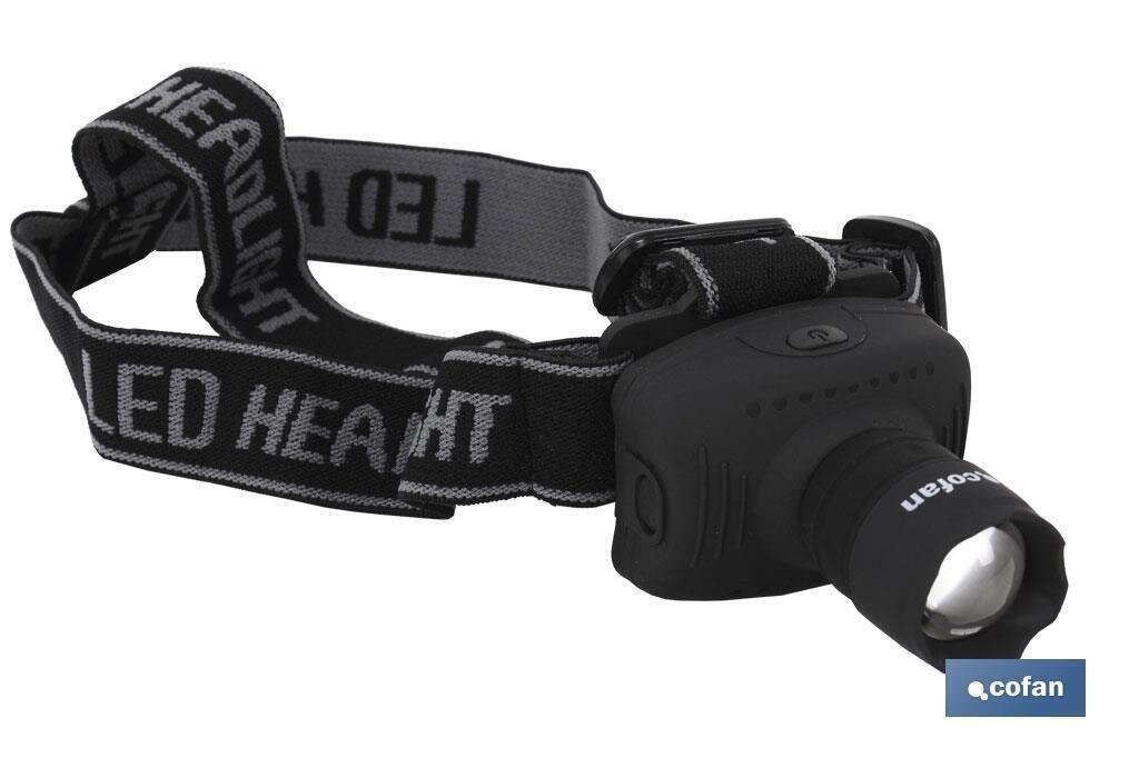 LINTERNA LED DE CABEZA "ZOOM" 3 FUNCIONES