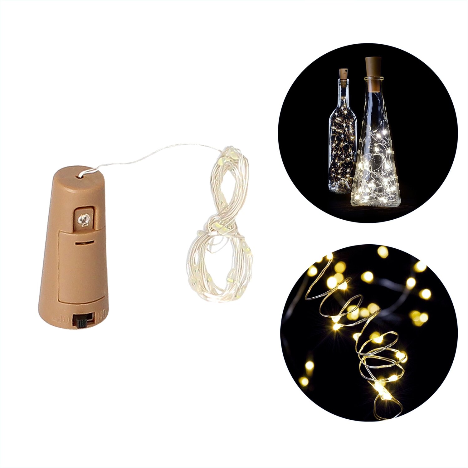 Luces Navidad Guirnalda Led con Tapon 20 Microled Blanco Frio IP20. A Pilas 3 LR44 (Si Incluidas)