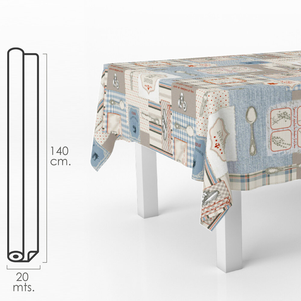 Mantel Hule Rectangular Menu Restaurante. Impermeable Antimanchas PVC 140 cm. x 20 metros. Rollo Recortable. Interior y Exterior