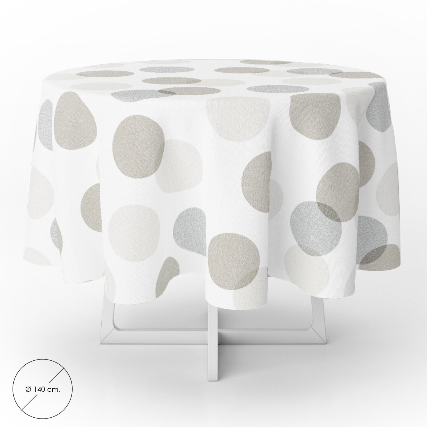 Mantel Hule Redondo Circulos Beige Impermeable Antimanchas PVC � 140 cm. Uso Interior y Exterior