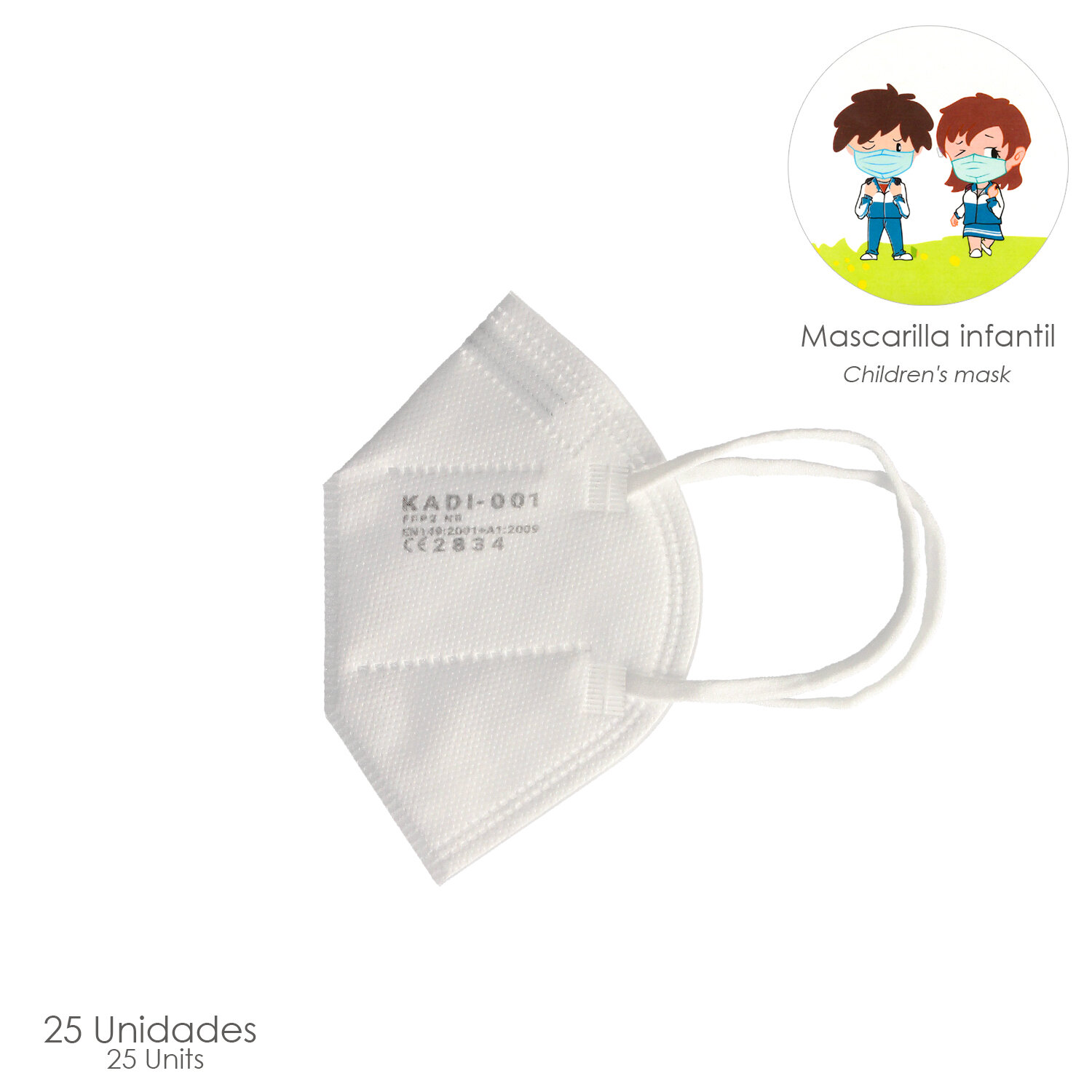 Mascarilla FFP2 Plegable Ni�os (Infantil) Blanca Caja 25 Unidades (Envasada Individualmente)