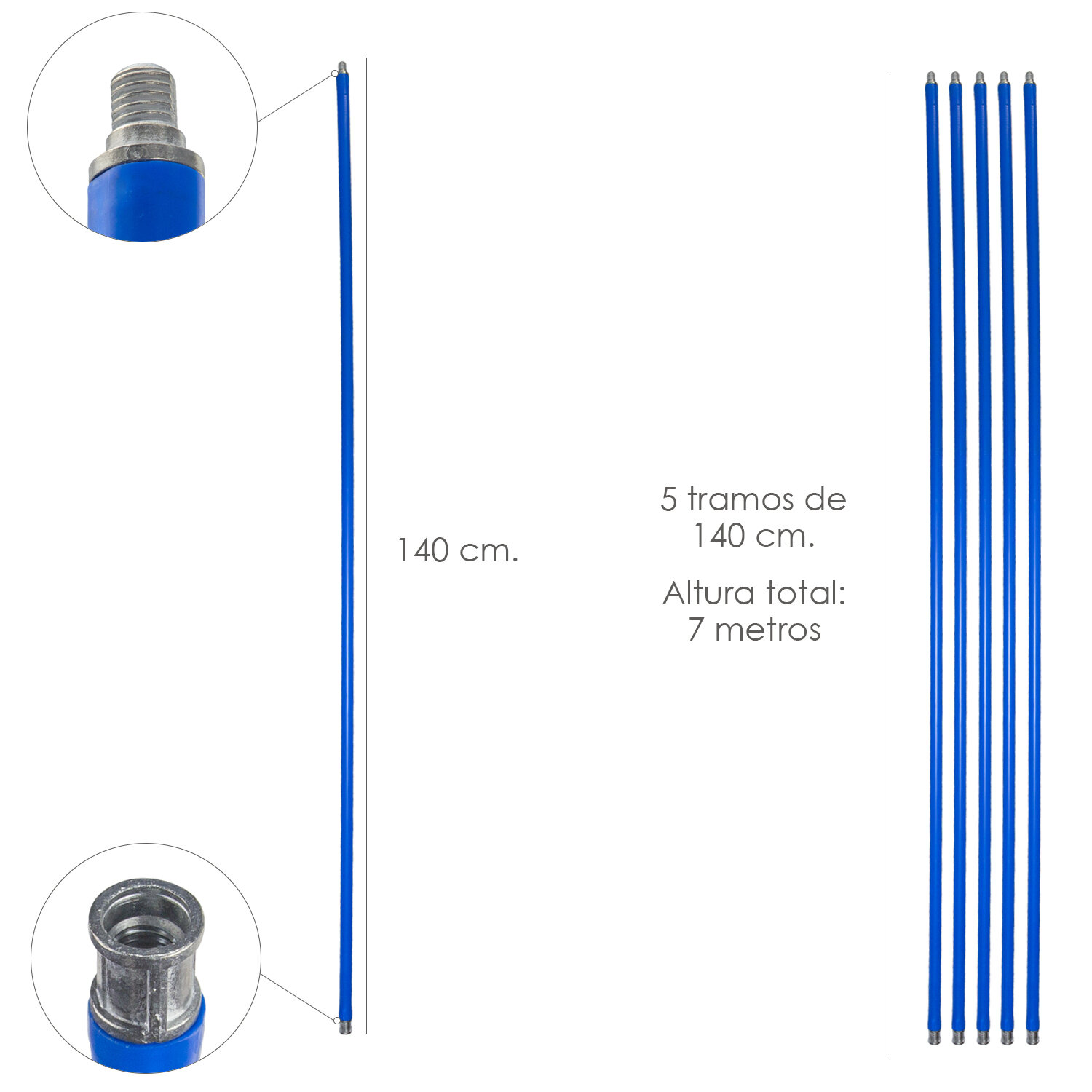 Mastil Deshollinador 5 tramos de 140 cm. (7 metros  x � 20 mm.)