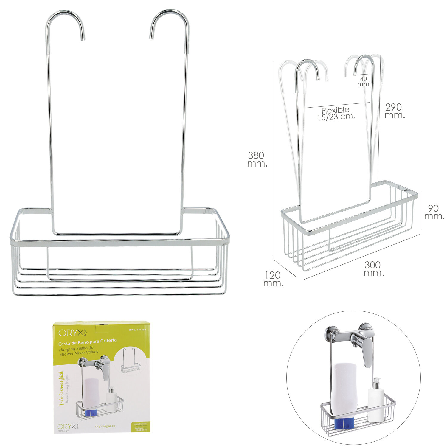 Oryx Cestillo De Ba�o para Colgar De Acero Cromado En Griferia, Gifros, Duchas, Ba�eras, Color INOX 30x12x38 (Alt) Cm. Sin Aguje