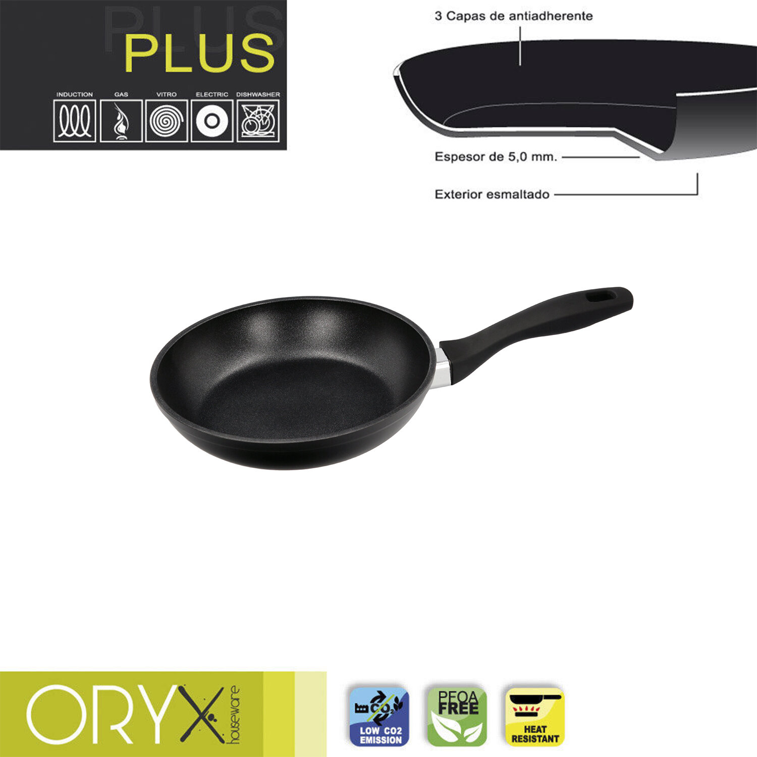 Oryx Sart�n Aluminio Antiadherente Plus, Forjada, Apta Inducci�n, Libre PFOA, Di�metro 18 cm, Espesor 5 mm.