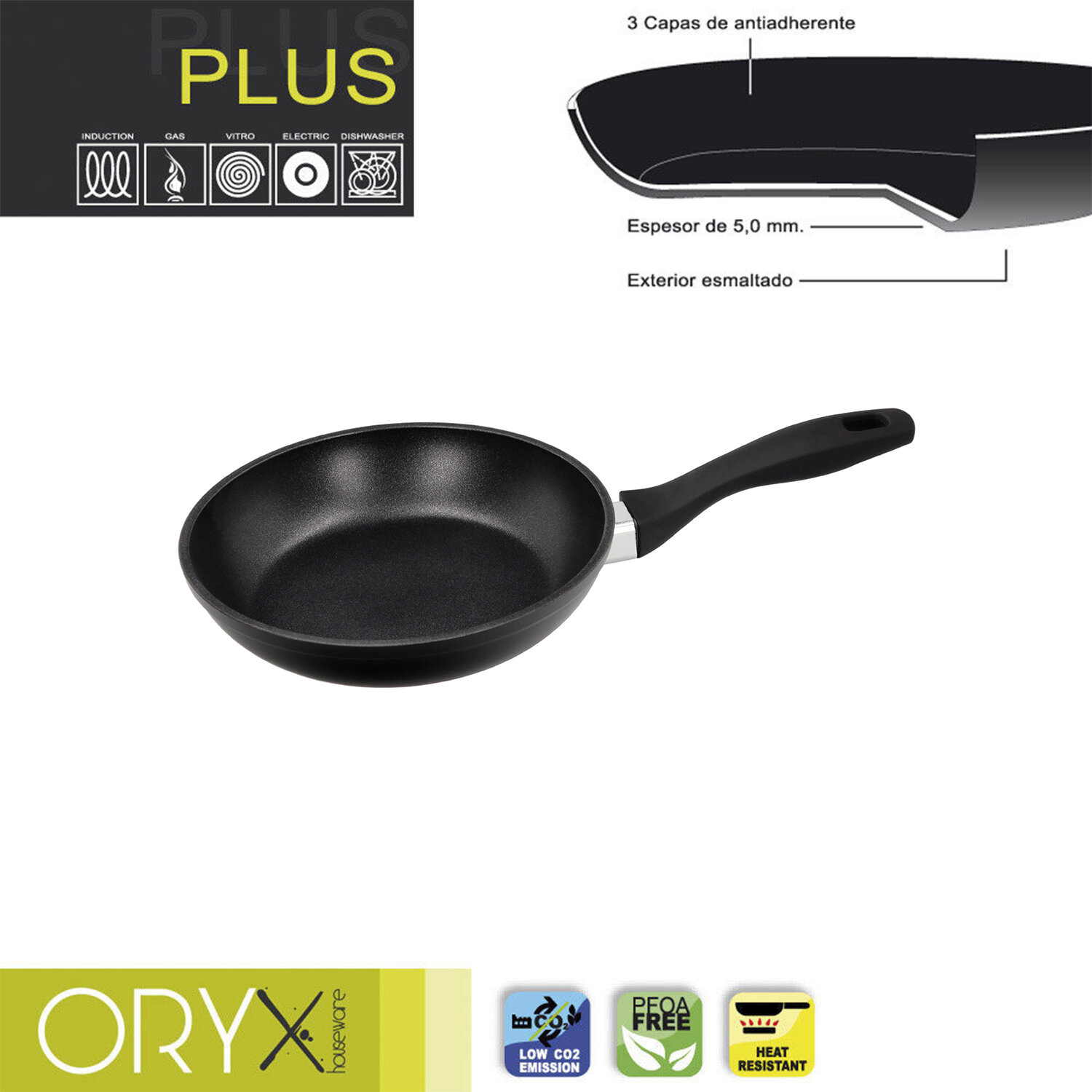 Oryx Sart�n Aluminio Antiadherente Plus, Forjada, Apta Inducci�n, Libre PFOA, Di�metro 20 cm, Espesor 5 mm.