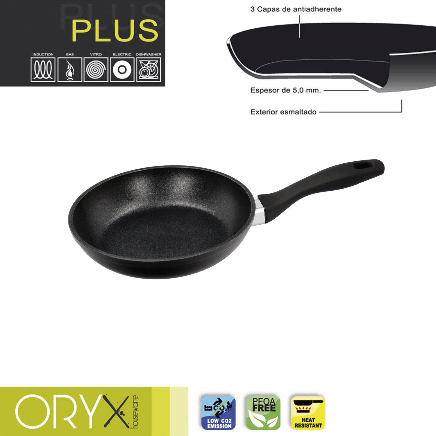 Oryx Sart�n Aluminio Antiadherente Plus, Forjada, Apta Inducci�n, Libre PFOA, Di�metro 22 cm, Espesor 5 mm.
