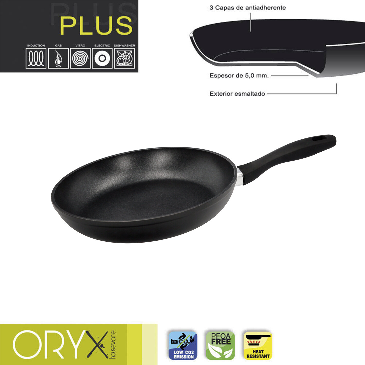 Oryx Sart�n Aluminio Antiadherente Plus, Forjada, Apta Inducci�n, Libre PFOA, Di�metro 26 cm, Espesor 5 mm.