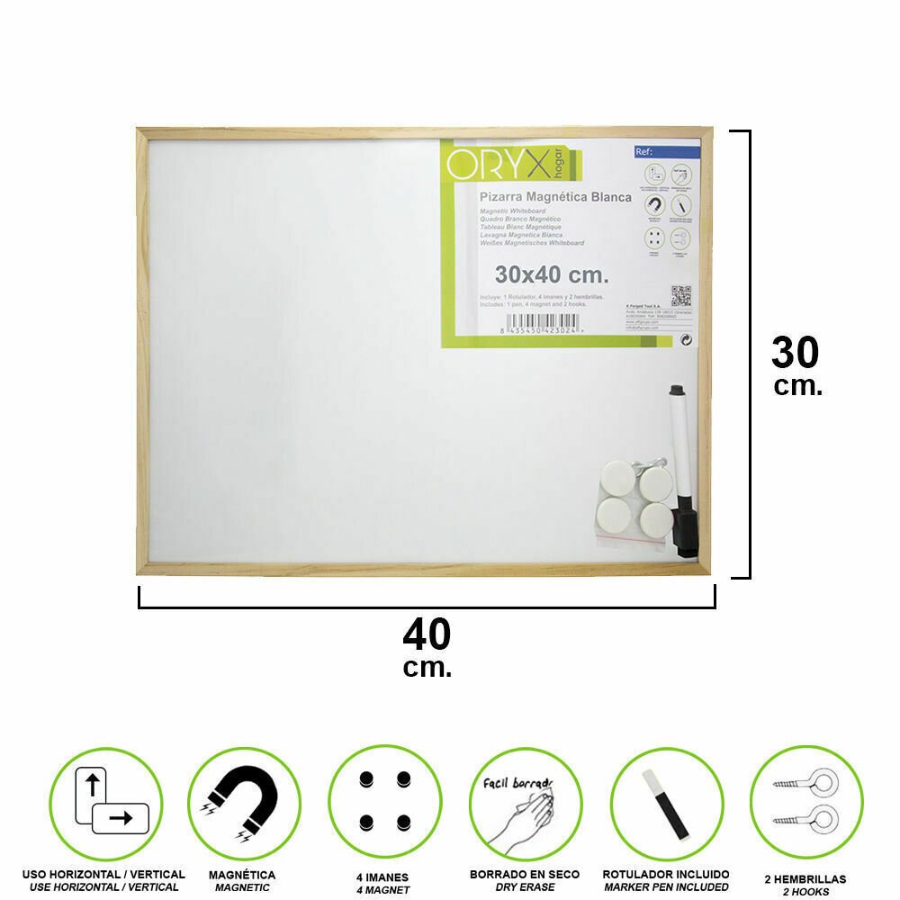 Pizarra Magnetica Blanca 30x40 cm. Con Rotulador y 4 Im�nes
