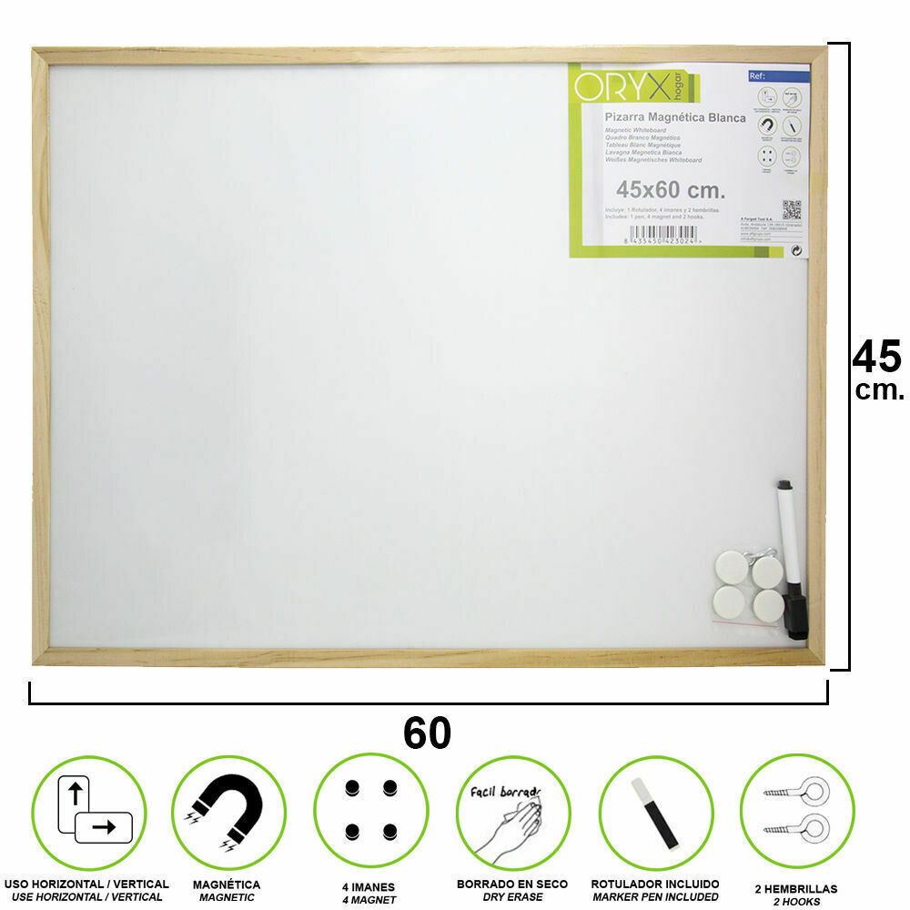 Pizarra Magnetica Blanca 45x60 cm. Con Rotulador y 4 Im�nes