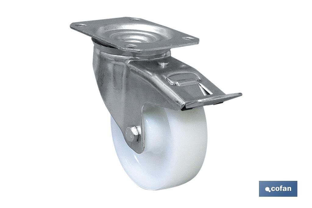 RUEDA NYLON PLACA/FRENO �125X40MM