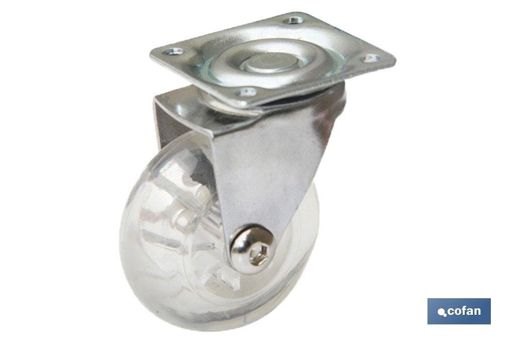 RUEDA TRANSP/CROMADO PLACA PU �75MM