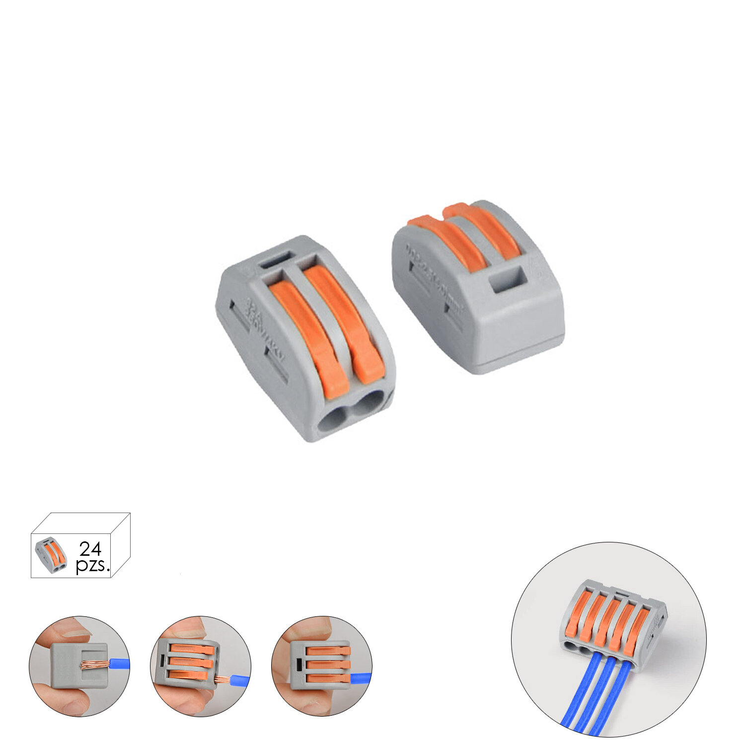 Regleta Conexion Rapida, Conexion Electrica 2 Polos, � 4 mm. 32 A, Paquete 24 Unidades