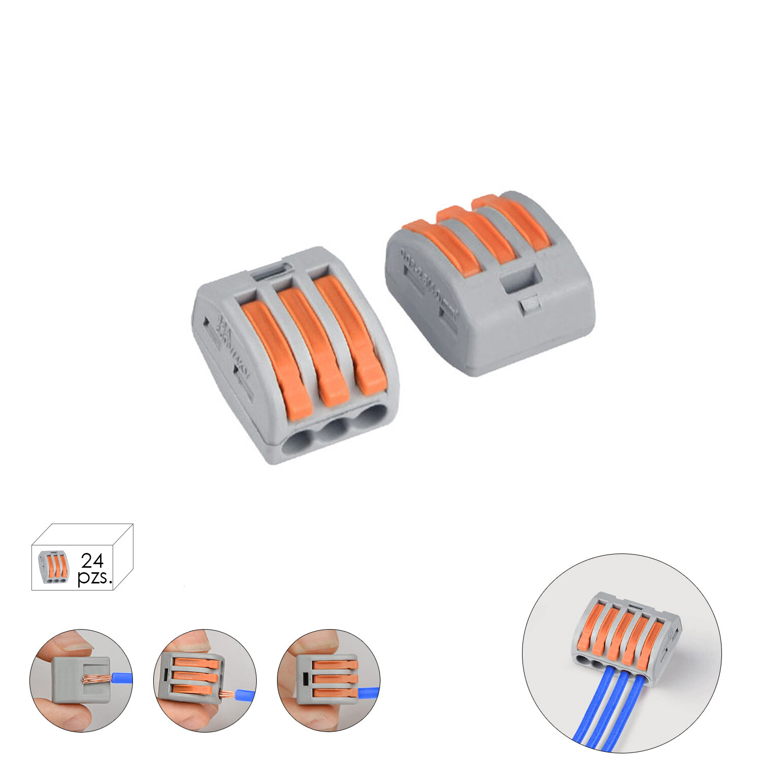 Regleta Conexion Rapida, Conexion Electrica 3 polos, 4mm�, 24 unidades.