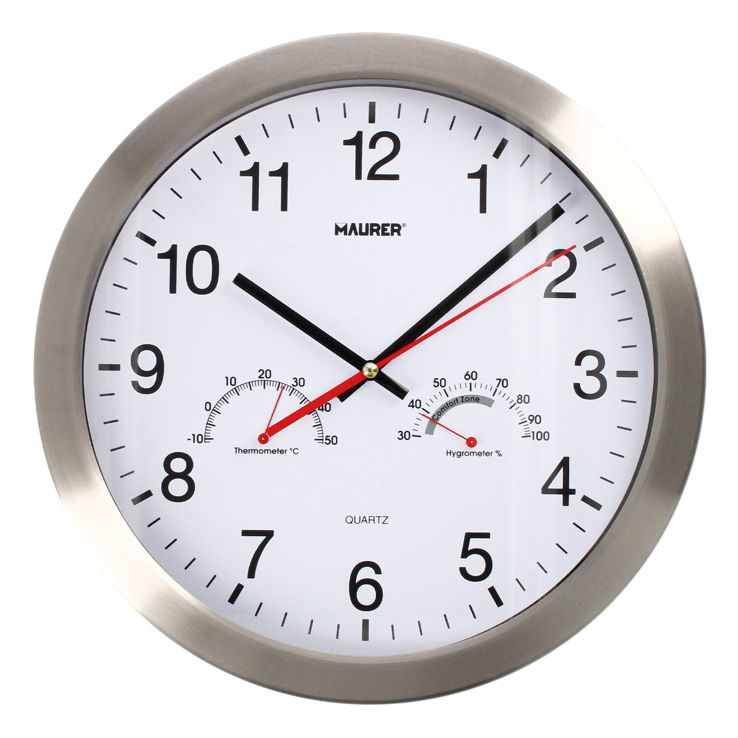 Reloj De Pared � 30 cm. Con Higrometro y Termometro. Frontal En Acero