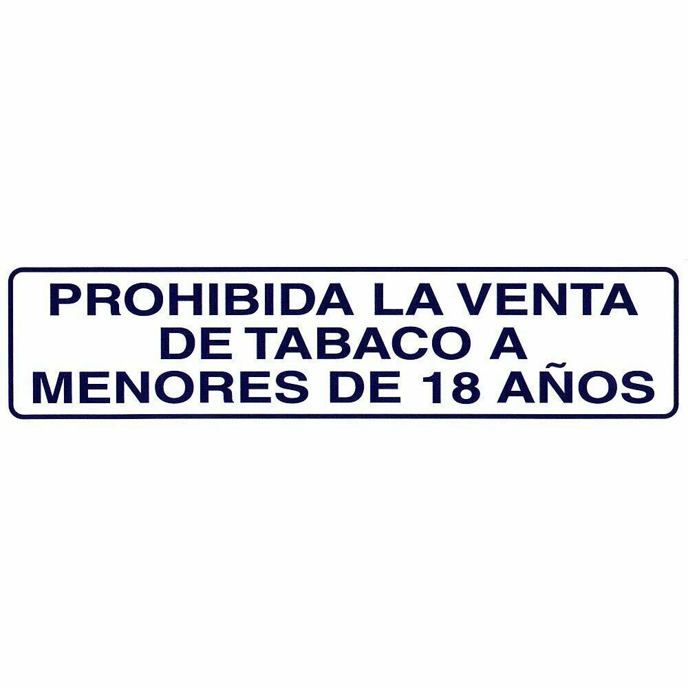 Rotulo Adhesivo 250x63 mm. Prohibida Venta Tabaco  18a�os