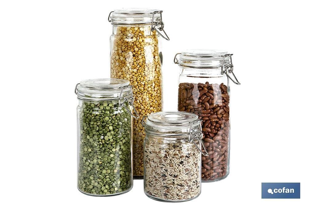 SET 4  FRASCOS CRISTAL+ CLIP ACERO 2100ML,1500ML,1150ML,750ML
