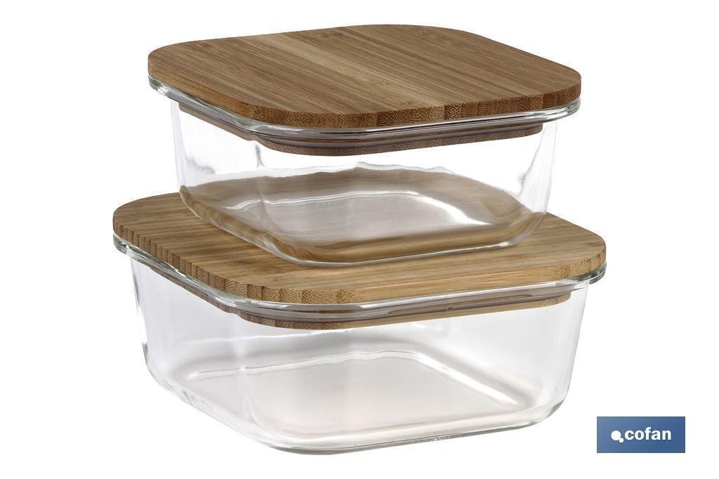 SET DE 2 RECIPIENTES DE BOROSILICATO CON TAPA DE BAMB� MODELO PANDA 520 ML - 800 ML