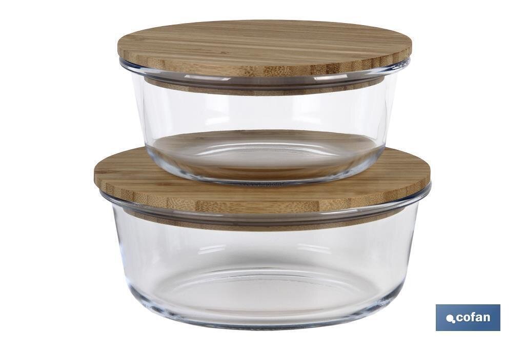 SET DE 2 RECIPIENTES DE BOROSILICATO CON TAPA DE BAMB� MODELO PANDA 620 ML - 950 ML