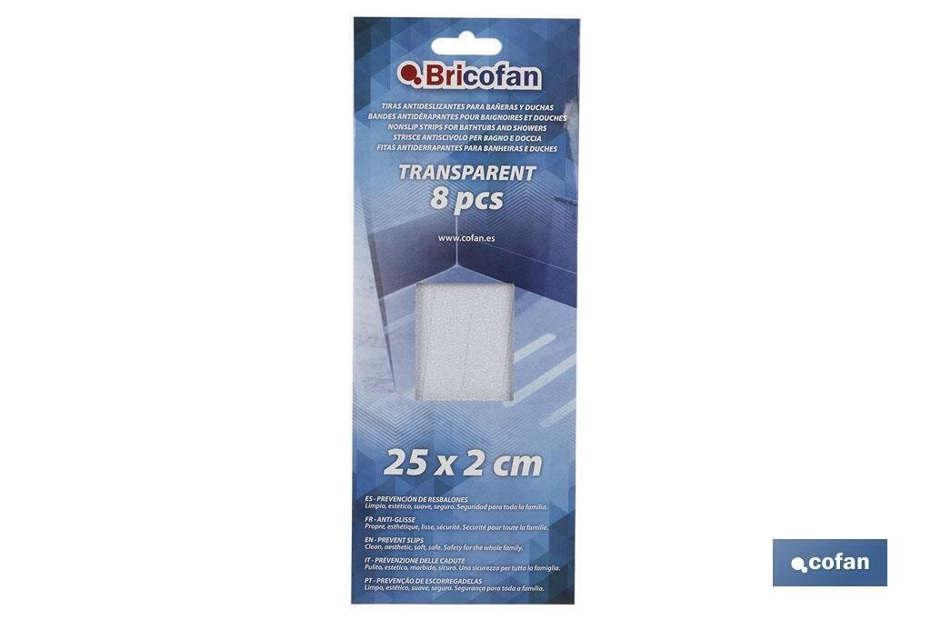 TIRAS ANTIDESLIZANTES TRANSP BA�O 8 UDS 25x2cm