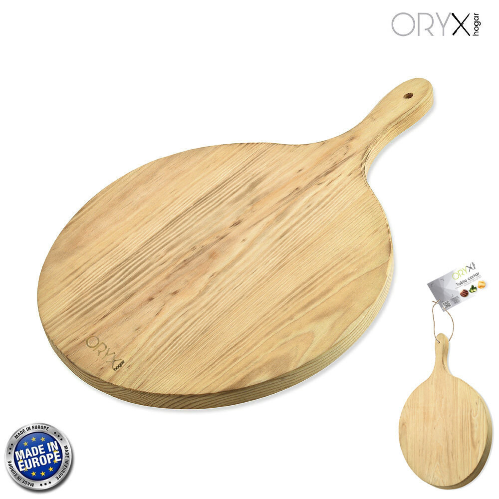 Tabla Cortar Madera De Pino Redonda 44x30x2 cm. Con Mango