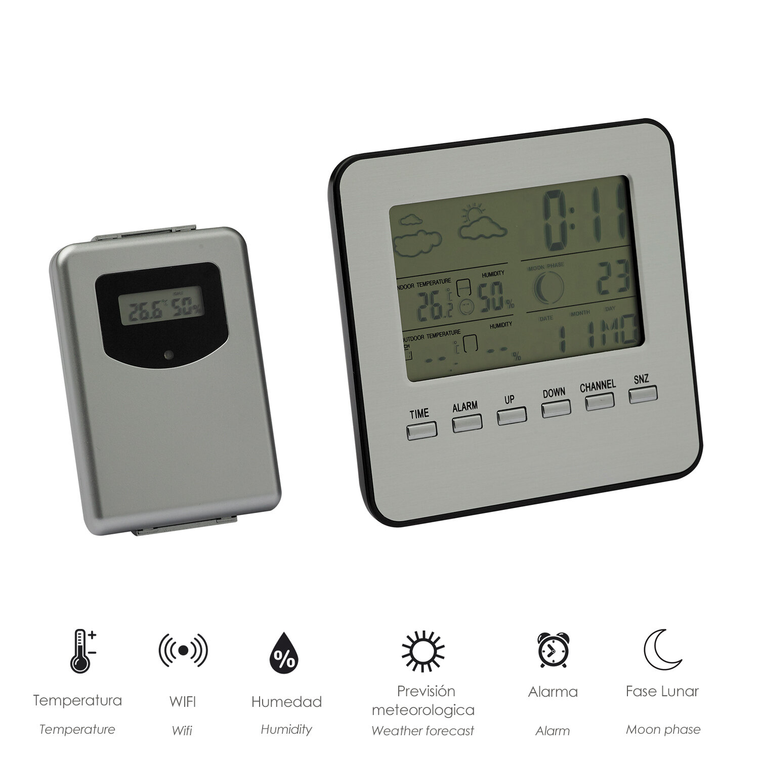 Term�metro / Estaci�n Meteorol�gica Wireless, Con Higr�metro, Alarma, Previsi�n Meteorol�gica, y Fase Lunar