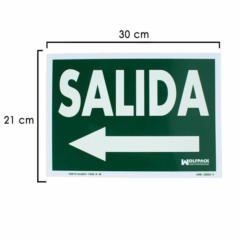 Cartel / Se�al Fluorescente Salida A Izquierda 21x30 cm.