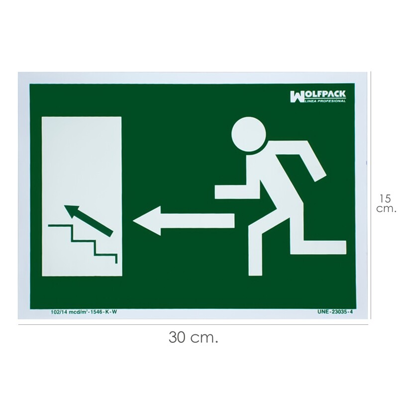 Cartel / Se�al Fluorescente Salida Escalera Izquierda Arriba 21x30 cm.