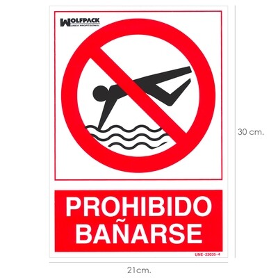 Cartel Prohibido Ba�arse 30x21 cm.