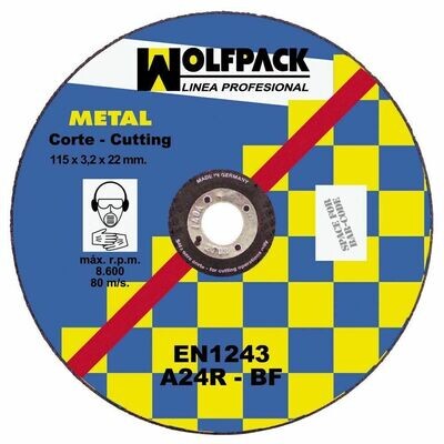 Disco Corte Abrasivo Metal 115x3,2x22 mm.