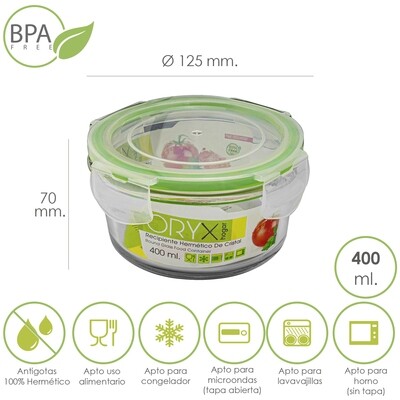 Recipiente Hermetico Cristal Redondo 400 ml. � 125 x 7 (alt) cm.