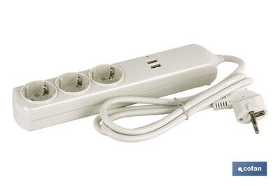 BASE BIPOLAR 3 TOMAS Y PROLONGACI�N 1,5M CON T/T LATERAL 16A 250V USB