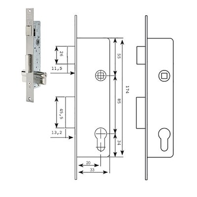 Cerradura Tesa 2210/28/ssi Sin cerradero Sin escudo