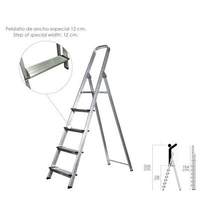 Escalera Aluminio Dom�stica Profesional  5 Pelda�os (Pelda�o de 12 cm.)
