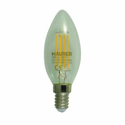 Bombilla Led Filamento Vela E14.  4 W.40 W. 470 L�menes. Luz calida. (3000�K).