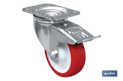 RUEDA POLIURETANO PLACA/FRENO �80X30MM