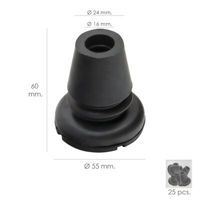 Taco Goma Baston Negro Tubo � 16 mm. / Base � 55 mm. Tipo Fuelle Bolsa 25 Unidades