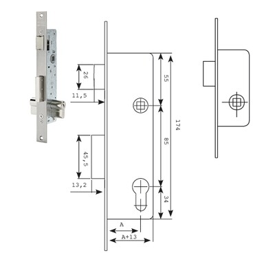 Cerradura Tesa 2215/28/ai    Sin Gancho