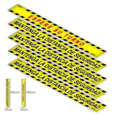 Rotulacion Suelo Distancia Seguridad y Turno. Pegatinas Se�alizacion. 5 Unidades Rectangulares, 10 x 100 cm