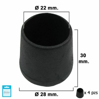 Contera C�nica Negra 22mm. Blister 4 piezas.