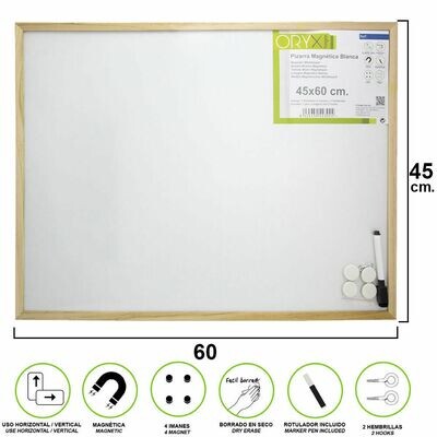 Pizarra Magnetica Blanca 45x60 cm. Con Rotulador y 4 Im�nes