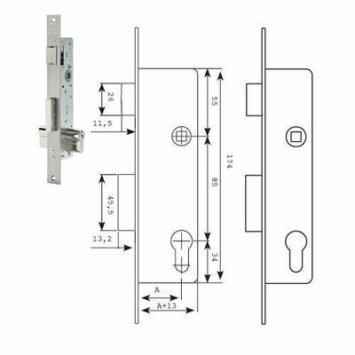 Cerradura Tesa 2210/28/ai    Sin Gancho