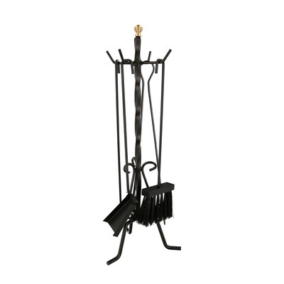 Juego Atizadores 5 Piezas 22x58 (Alt.) cm. Soporte, Cepillo, Recogedor, Atizador y Pinzas. Hierro Forjado