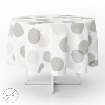 Mantel Hule Redondo Circulos Beige Impermeable Antimanchas PVC � 140 cm. Uso Interior y Exterior